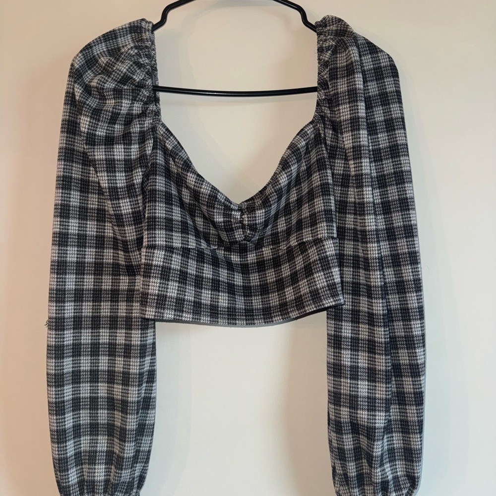 Blue Blush Black and White Plaid Blouse